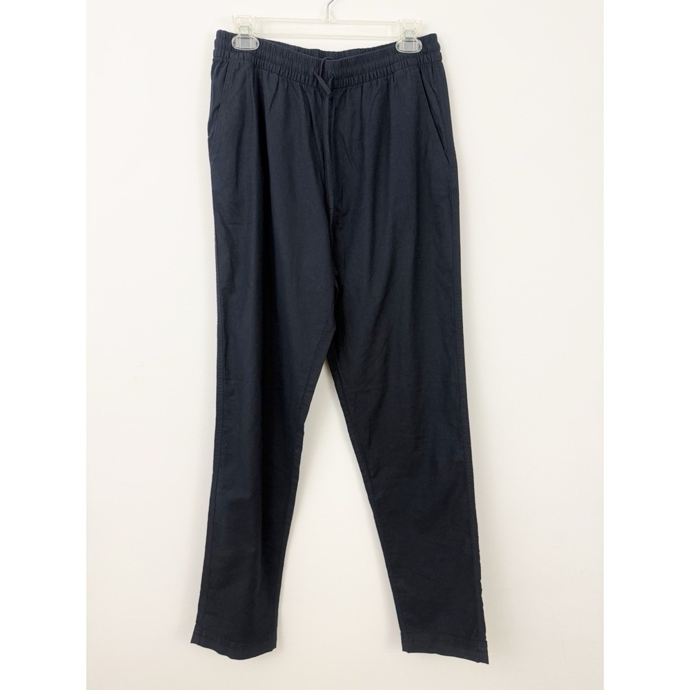 H&M NEW Linen Blend Navy Blue PANTS Small Tapered Casual Pull On Minimalist NWT